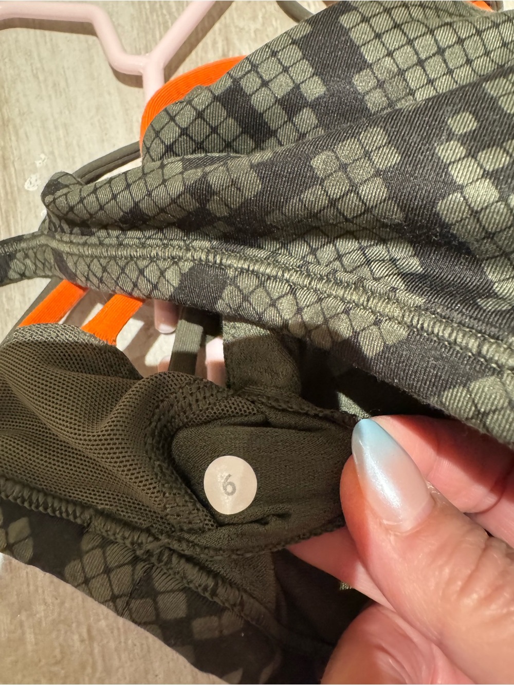 lululemon athletica Olive Camo Sports Bra with Neon Orange Straps - Picture 4 of 4